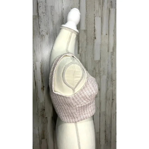 NWOT Zara Women's Medium Pink/White Tweed Textured Corset Top Cropped Sleeveless - Picture 3 of 6